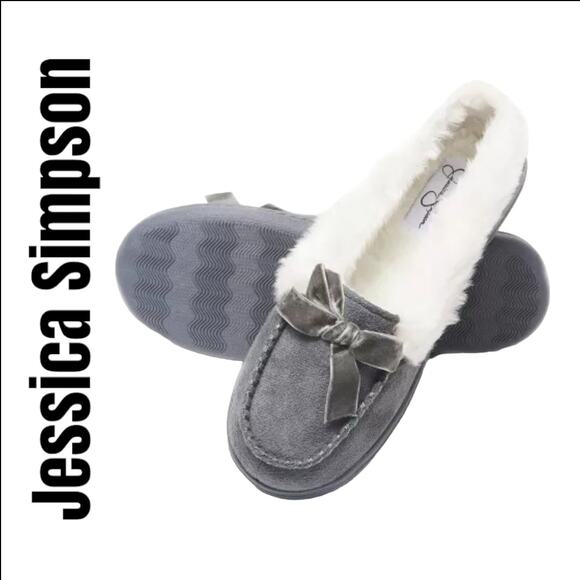 Jessica Simpson Women's Micro-Suede Moccasin Slipper Velvet Grey Size M Cozy New - Picture 1 of 11